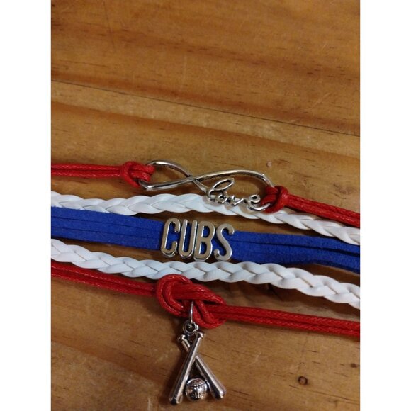 Baseball Cubs Charm Bracelet Rope Braided Band Chicago Red White Blue - Picture 8 of 11